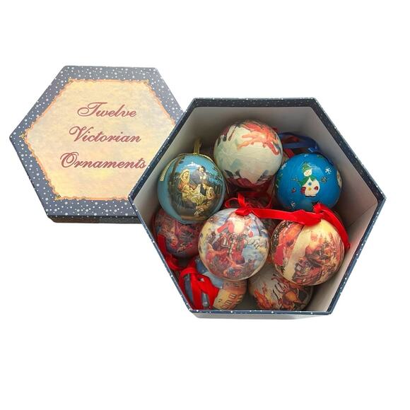 12 Victorian Santa with Angels 10" Christmas Ornaments Paper Mache Decoupage - Picture 1 of 10